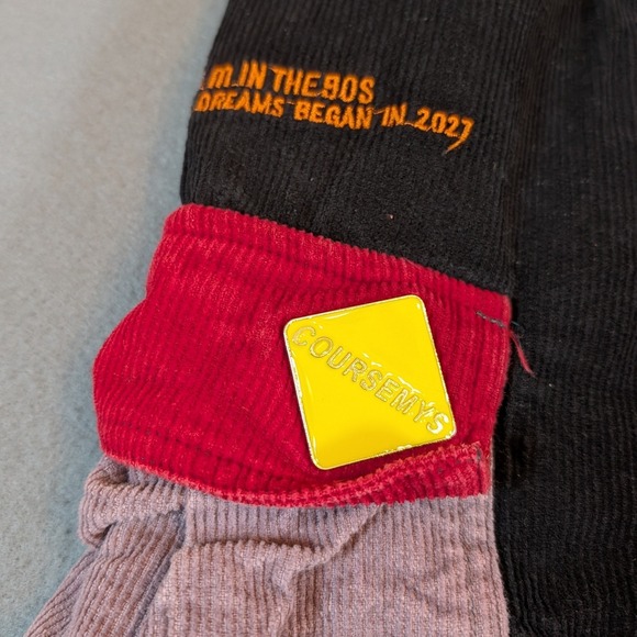 Coursemy Cargo Pants Corduroy Patchwork Drawstring Waist Size M 90s Colorblock - Picture 5 of 9